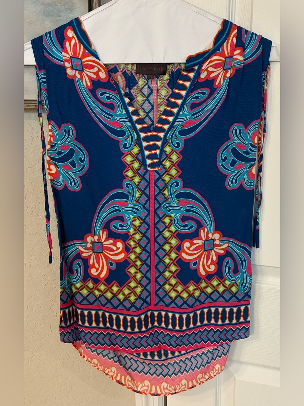 Hale Bob Women’s Sleeveless Silk Blend Geometric Boho Top/Tunic-Sz XS-EUC-Quick